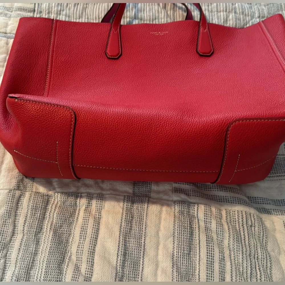 Tory Burch Large Brilliant Red/Crazy Pink Leather Pebbled Tote - Picture 8 of 12